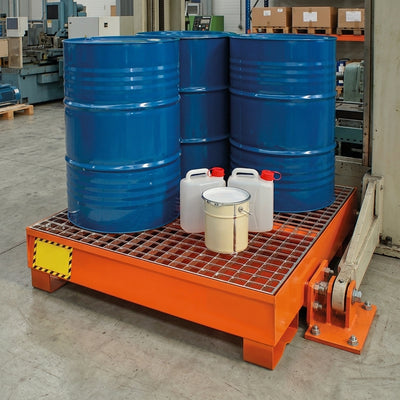 Four-Drum Steel Spill Pallet, 271L Capacity, Galvanised & Powder-Coated