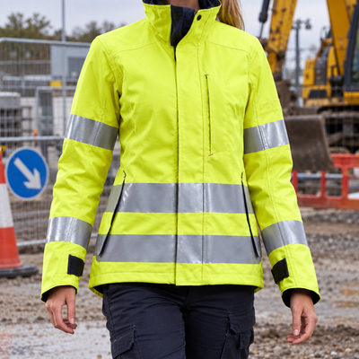 Fire Retardant Women's Hi-Vis Work Jacket - Class 3 Yellow/Navy
