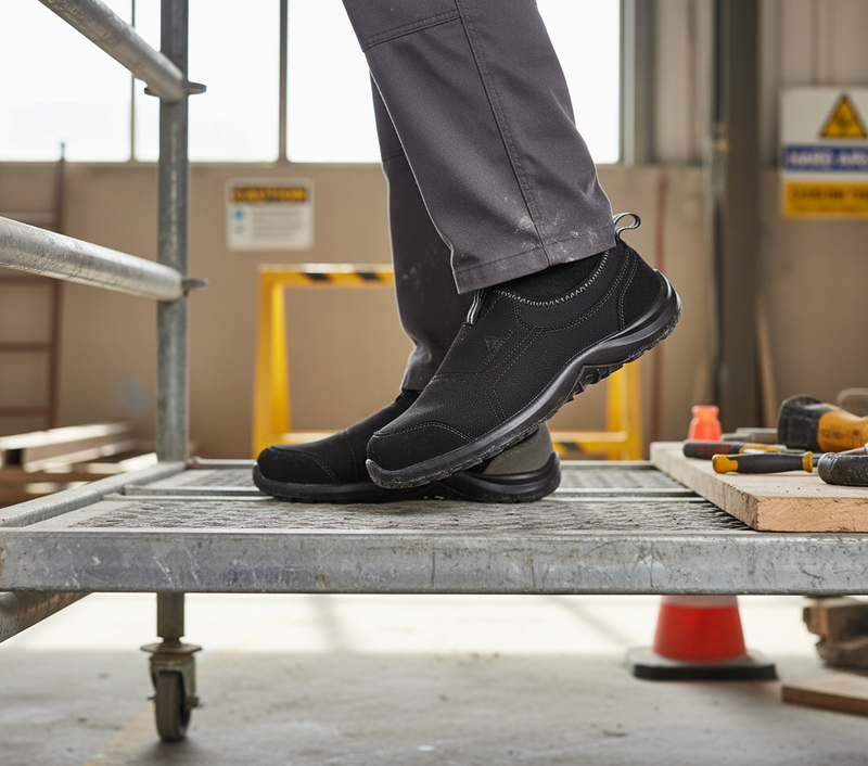 Slate Gray Professional Slip-On Safety Trainers with Steel Toe Cap and Oil Resistant Outsole