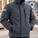 Insulated Work Jacket with Fleece-Lined Collar - Steel Grey/Black (view 2)