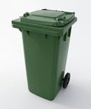 140 Litre green wheelie bin with two wheels