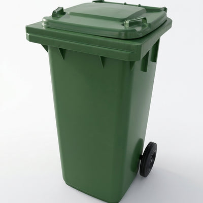 140 Litre green wheelie bin with two wheels