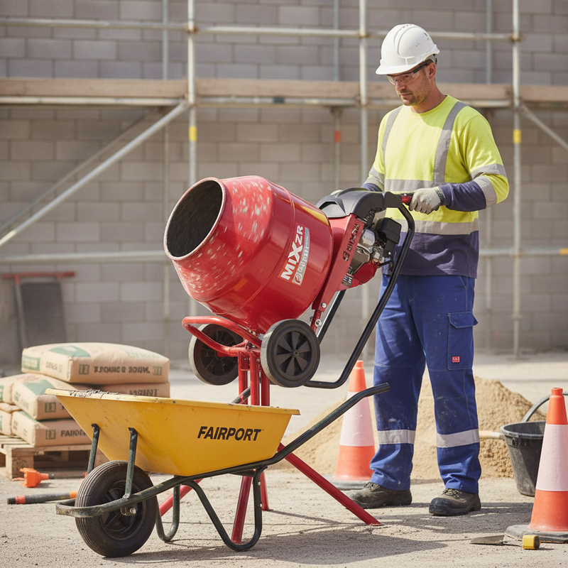 Slate Gray High-Performance Petrol Cement Mixer with Easy Assembly and Unique Paddle Design