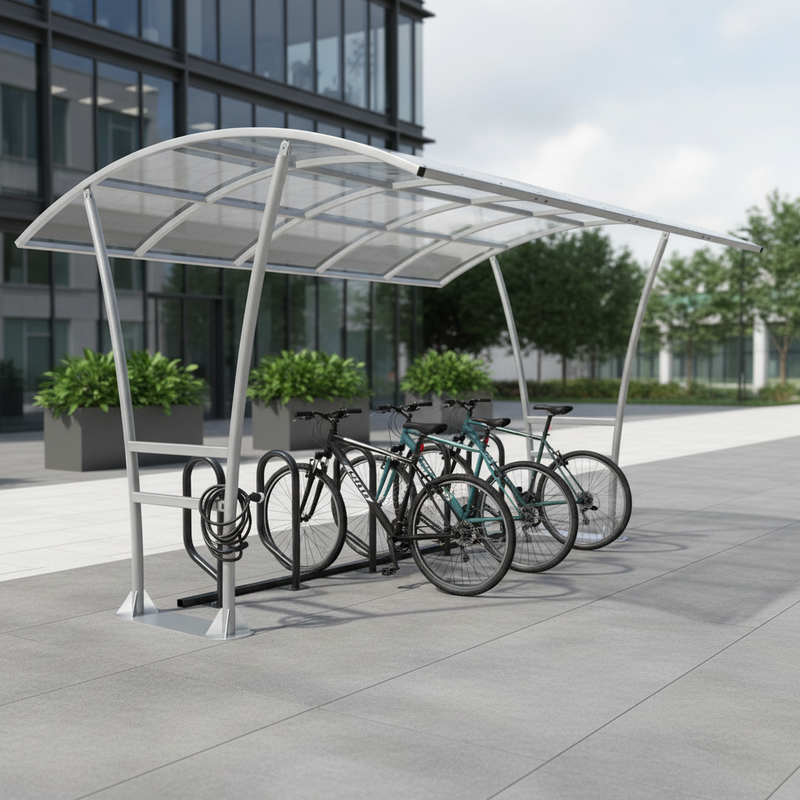 Gray Premium Double Width Cycle Shelter with Clear Weather Protection