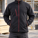 Softshell Work Jacket with Fleece Collar - Black/Red