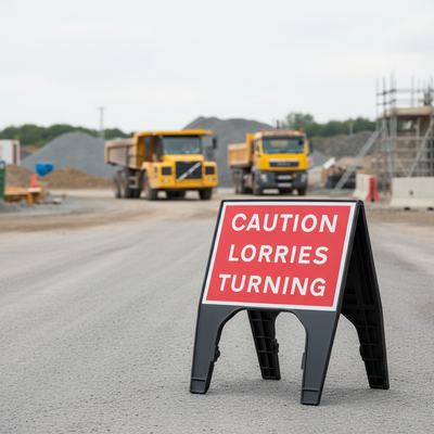 Caution Lorries Turning Sign 600 x 450mm - Heavy Duty Safety Sign