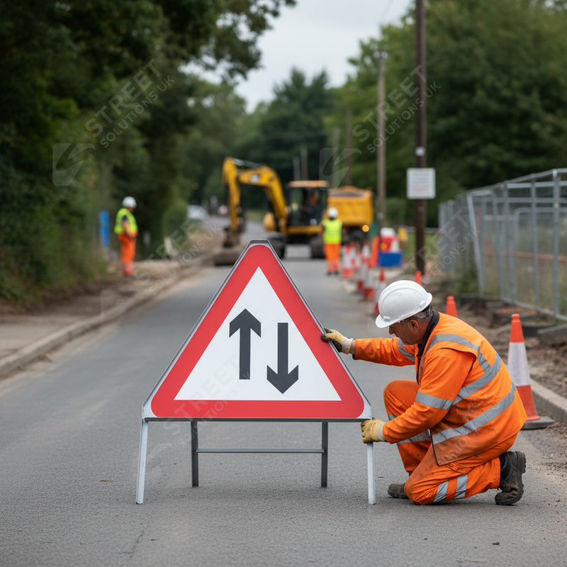 Dim Gray Two Way Traffic Triangle Metal Sign Face - 750mm Heavy Duty