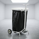 Mobile pedal operated sack holder with self-closing lid