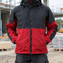 Waterproof Shell Work Jacket with Adjustable Hood - Red/Black