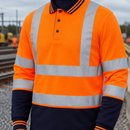 RIS-3279-TOM Orange Long Sleeve High Visibility Polo Top (view 2)