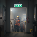 Dark Slate Gray Premium Fire Exit Down Right Arrow Sign - Compliant & Versatile