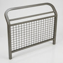 Mesh pedestrian safety railing with debris deflection panel (view 2)