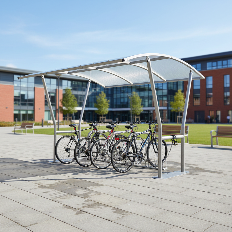 Gray Premium Cycle Shelter with Curved Roof - 2m to 5m Lengths