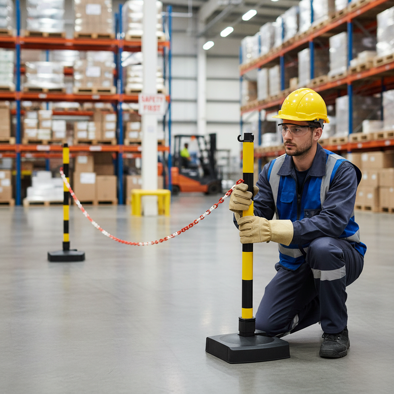 Dark Gray Heavy Duty Plastic Chain Post with Folding Base for Indoor and Outdoor Use