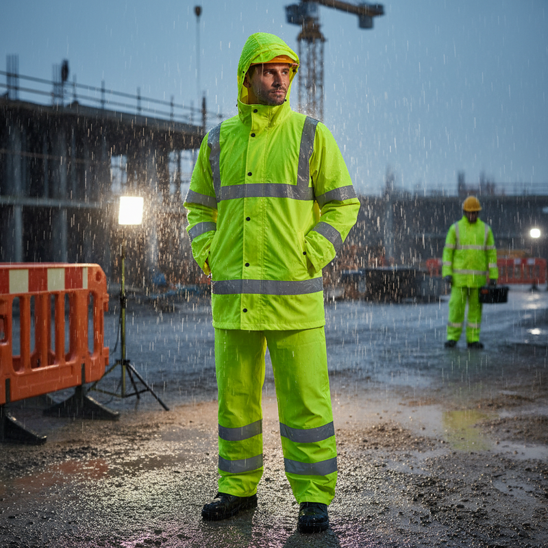 Dark Olive Green Premium Hi-Visibility Lightweight Waterproof Suit - Saturn Yellow