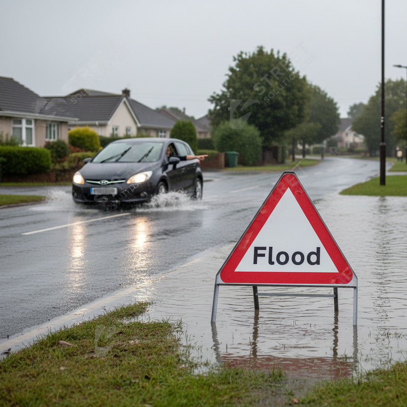 Gray Premium Flood Triangle Metal Sign Face - 750mm High-Performance Visibility