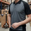 Two-Tone Polo Shirt with Raglan Sleeves - Steel Grey/Black