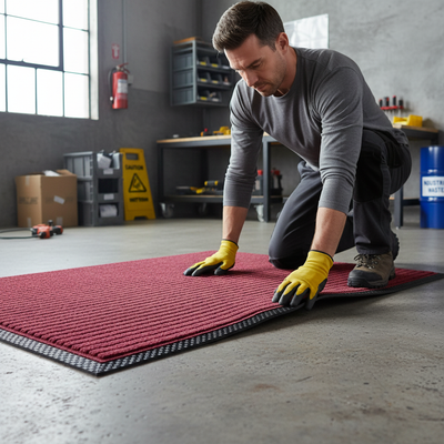 Premium Ribbed Entrance Door Mat for Indoor Use - Red