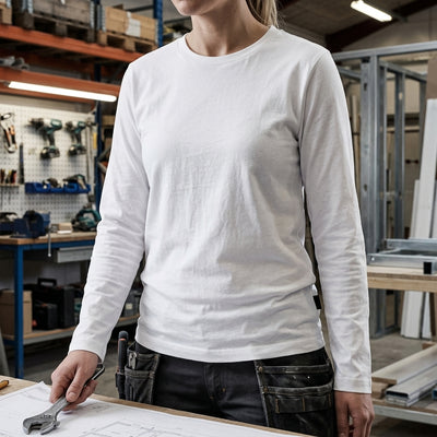 Women's White Long Sleeve Cotton Work Top