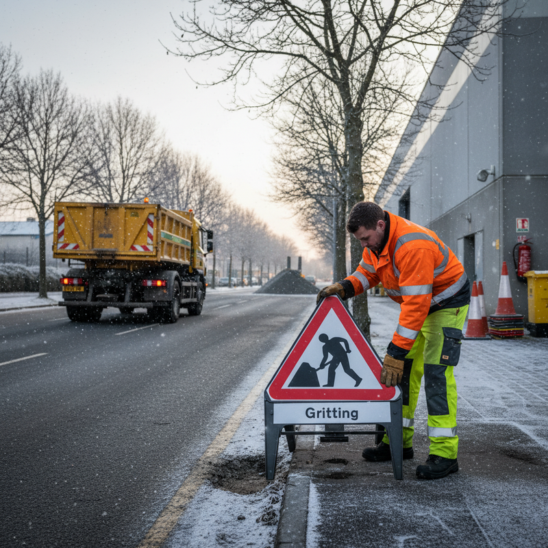 Dim Gray Premium Gritting Supplementary Plate 750mm Q-Sign for Safety