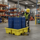 Dim Gray Heavy Duty 4 Drum Spill Pallet with 4-Way Forklift Entry