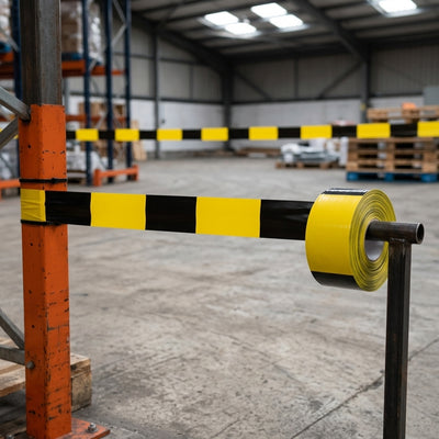 500m x 80mm Non-Adhesive Barrier Tape Black and Yellow