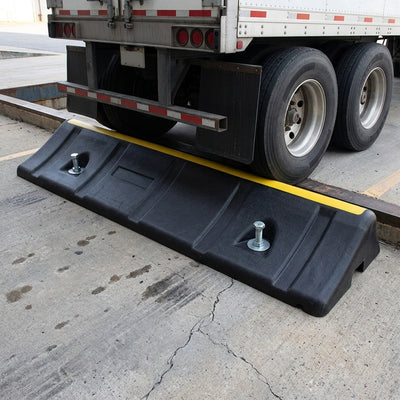 1000 x 300 x 150mm HGV truck wheel stop, black recycled PVC