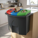 87 Litre triple compartment recycling bin with colour-coded lids