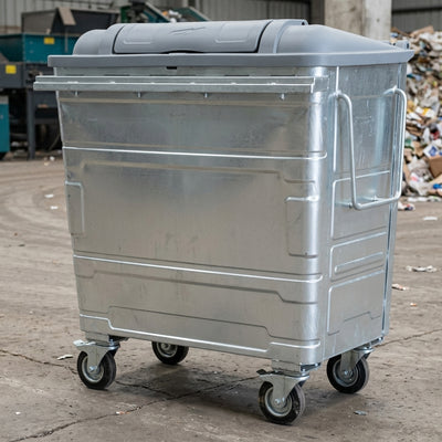 770 litre galvanised steel wheeled recycling waste container