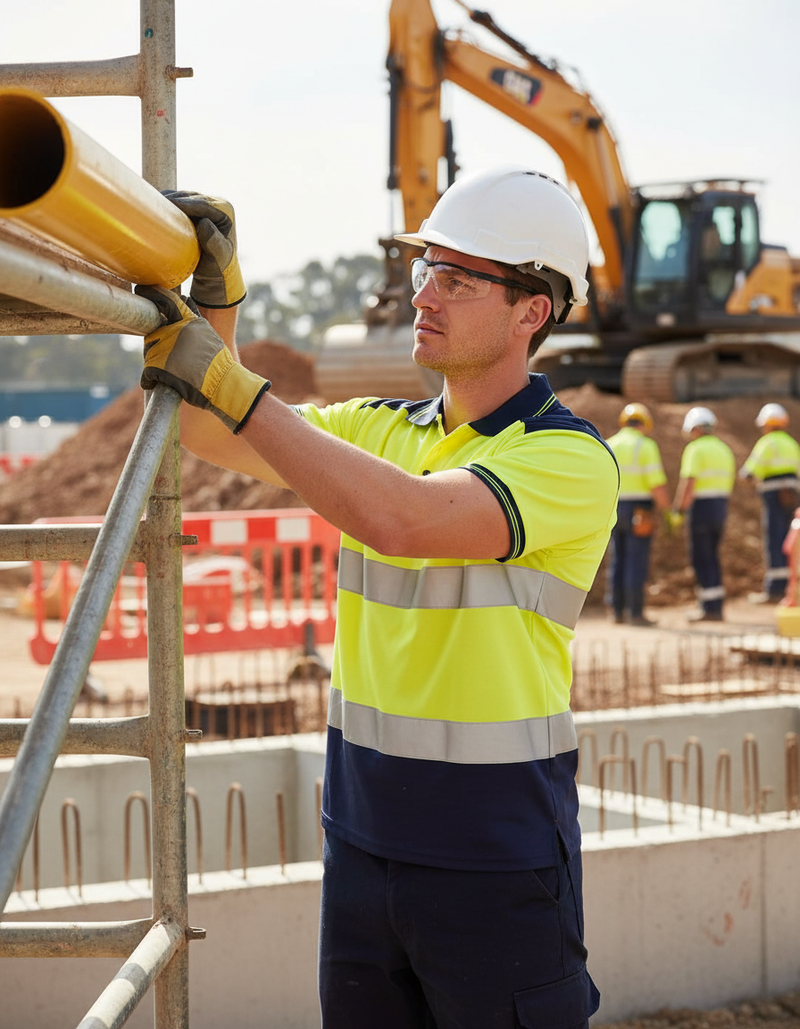 Rosy Brown High-Performance Short Sleeved Two Tone Hi Vis Polo Shirt - Yellow & Navy