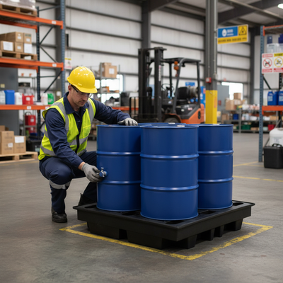 Low Profile Heavy Duty 4 Drum Spill Pallet for Industrial Use