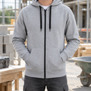Full Zip Work Hoodie with Kangaroo Pocket - Grey