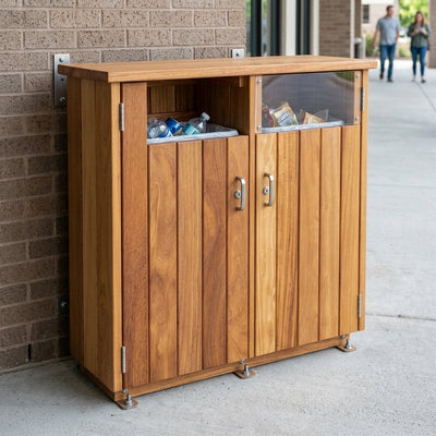 Slimline double hardwood bin with lockable doors