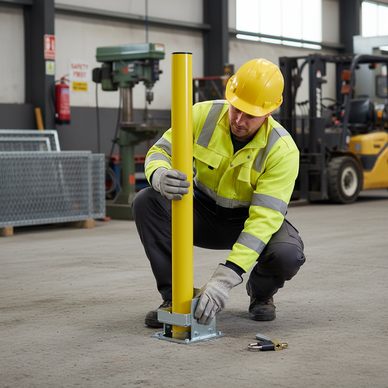 Light Slate Gray Heavy Duty Removable Security Post with High Security Padlock