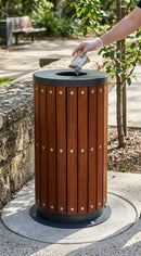 50 Litre Open Top Hardwood Waste Bin – Steel Frame & Sapele Wood