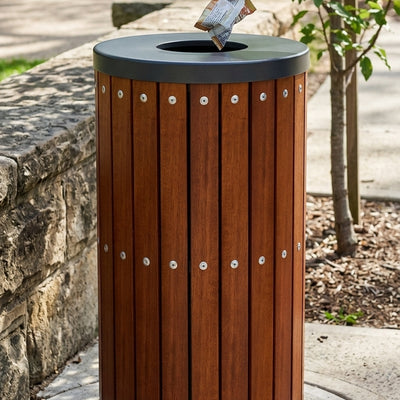 50 Litre Open Top Hardwood Waste Bin – Steel Frame & Sapele Wood