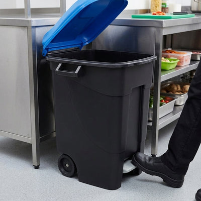 100 Litre pedal-operated wheeled litter bin with colour-coded lid