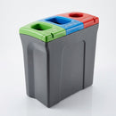 87 Litre triple compartment recycling bin with colour-coded lids (view 2)
