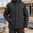Waterproof Insulated Work Jacket with Detachable Hood - Black
