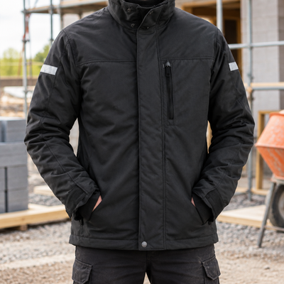 Insulated Jacket with Fleece Collar and Stretch Panels - Black/Black