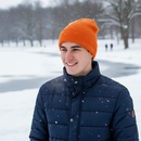 Dark Slate Gray Premium Winter Beanie Hat - Vibrant Orange, Soft Touch Acrylic