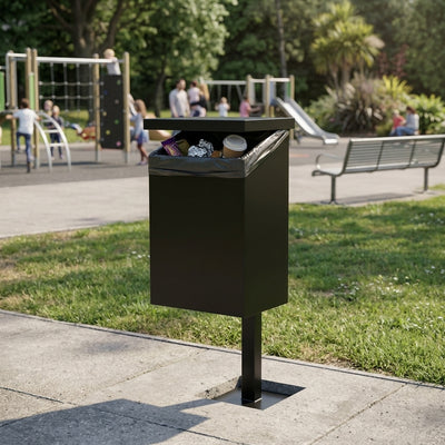 Square Post-Mountable Litter Bin, 56 Litre, Galvanised Steel