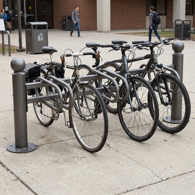 Modular 3-Space Steel Cycle Rack, 76mm Posts, Double-Sided Option