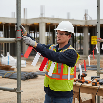 25 Metre Heavy Duty Red & White Safety Bunting for Barriers