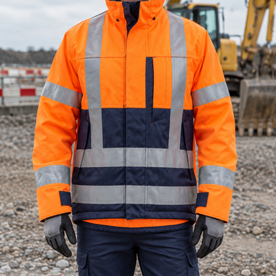 Fire Retardant Hi-Vis Work Jacket with Arc Protection - Orange/Navy