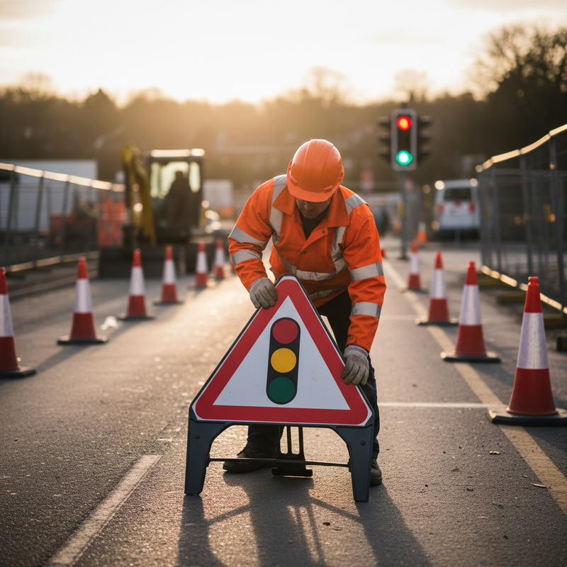 Dim Gray Traffic Signals Ahead 750mm Heavy Duty Q-Sign for Road Safety