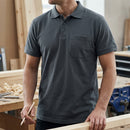 Steel Grey Polo Shirt with Chest Pocket - Cotton-Polyester