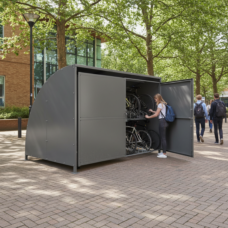 Dim Gray Heavy Duty Galvanised Steel Bike Shelter with Clad Doors - Extension Bays