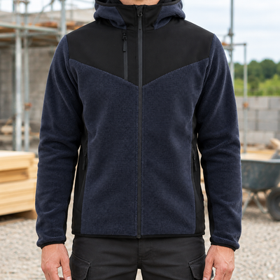 Dark Navy/Black Hooded Fleece Jacket with Reinforced Panels