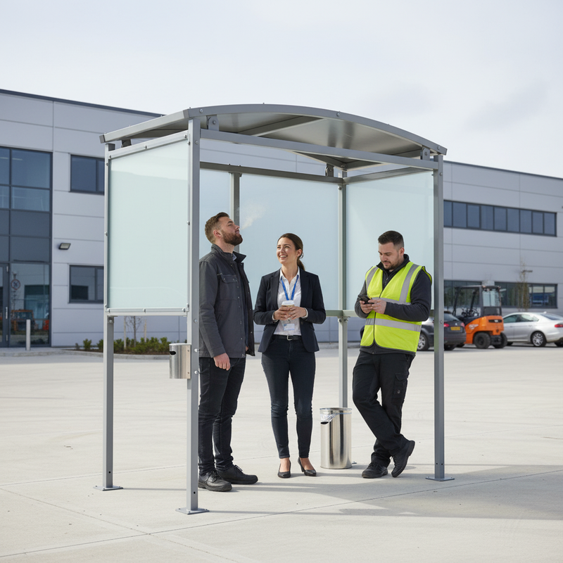 Light Gray Premium Smoking Shelter with Galvanised Roof and PETG Panels